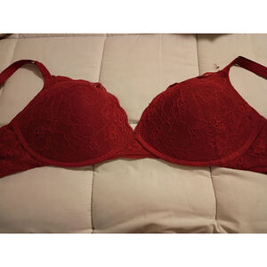 Women's Joyspun Bra Size 38D Red Lace Wireless Push-up Padded Bra